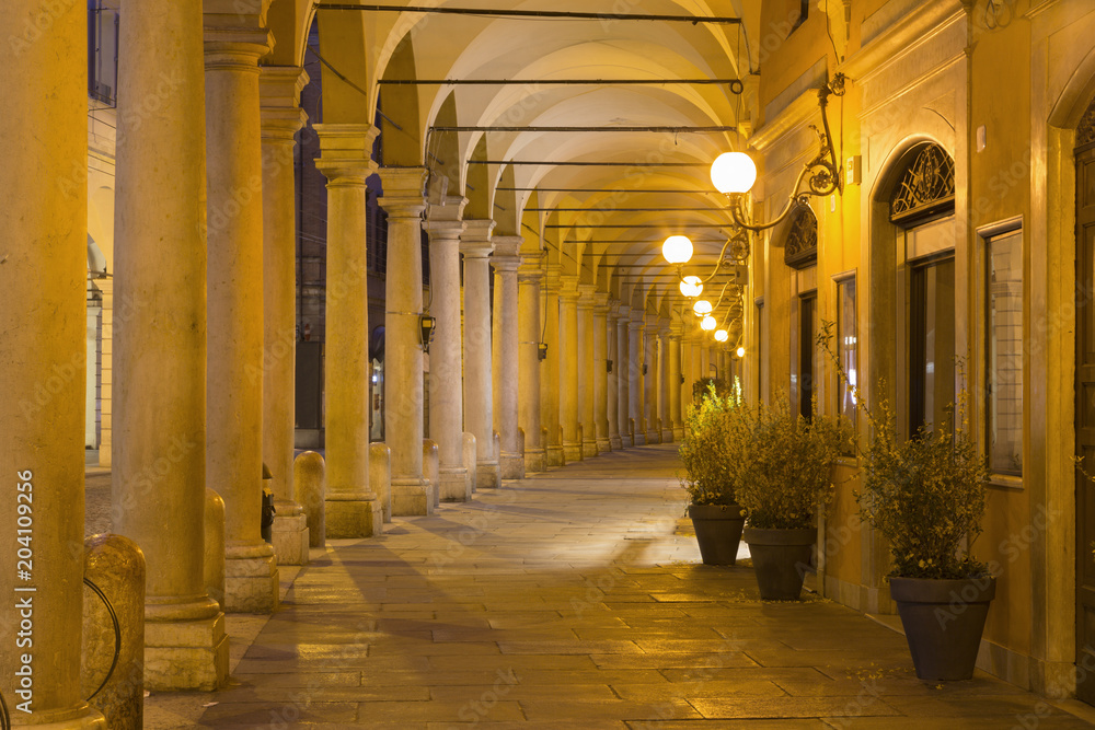 Modena - The porticoes of old town in the morning.