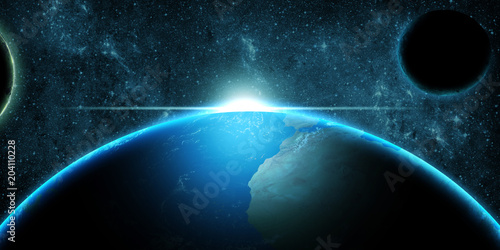 Planet Earth over deep space fantasy background © dundanim