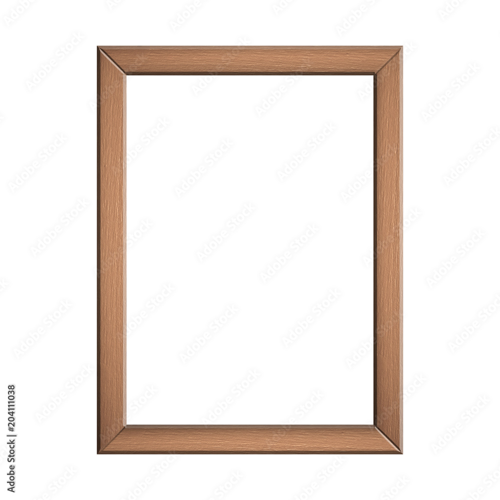 wooden frame with isolated white background. front view of classic wooden frame. for A4 image or text.