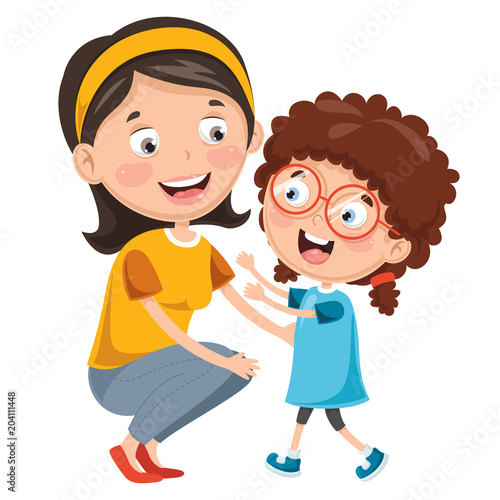Vector Illustration Of Kid With Mother
