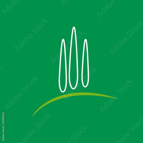 Vector sign farm with cypresses, in linear style