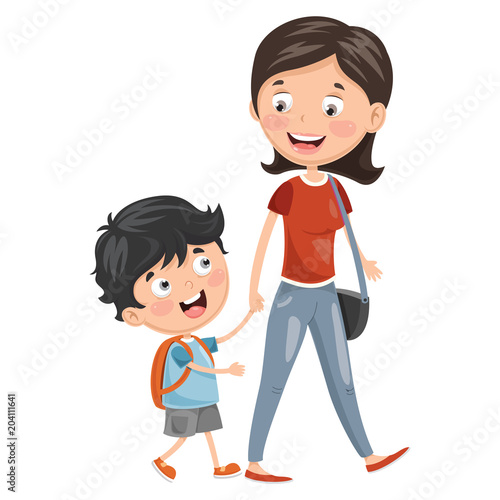 Vector Illustration Of Kid With Mother