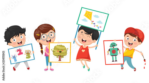Vector Illustration Of Kids Painting