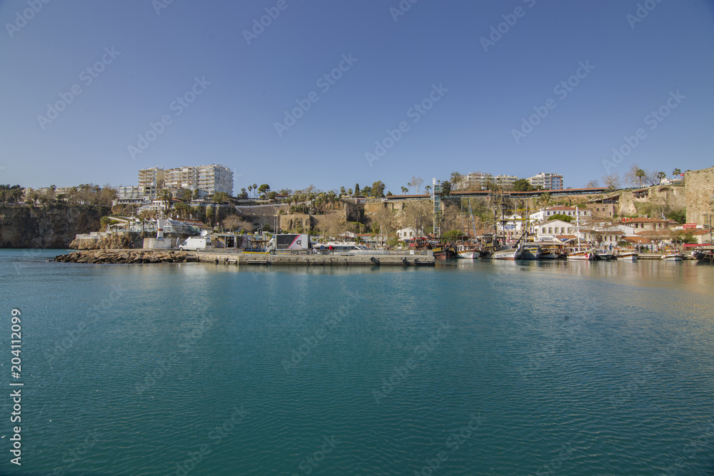 Antalya, Turkey - January 03, 2018: The historic old port of Antalya province, Kaleici- Oldtown of Antalya