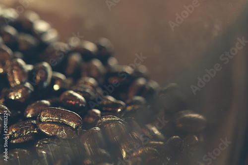 Close-up of Roast coffee beans, Raw ingredent for aroma coffee backgrounds. photo