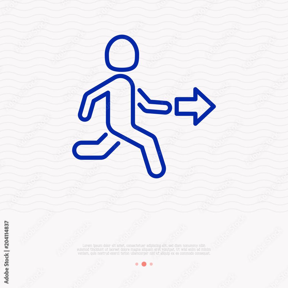 Exit sign, man running out thin line icon. Modern vector illustration.