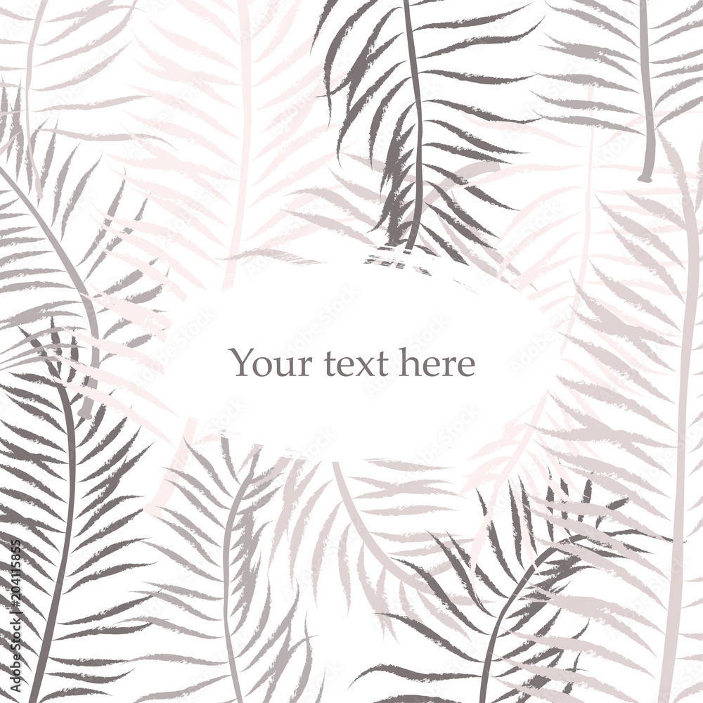 Greeting card design on palm leaves background. Floral background Greeting card design on palm leaves background. Floral background
