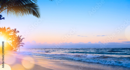 Art summer vacation drims; Beautiful sunrise over the tropical beach