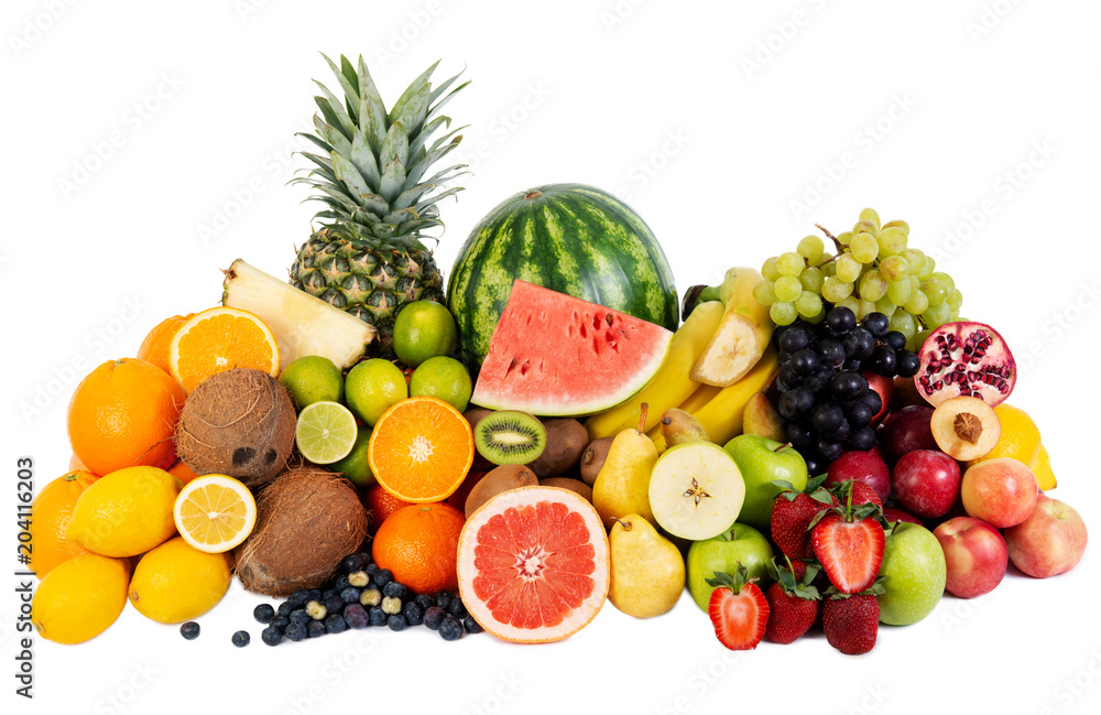 Mixed fresh fruits isolated on white