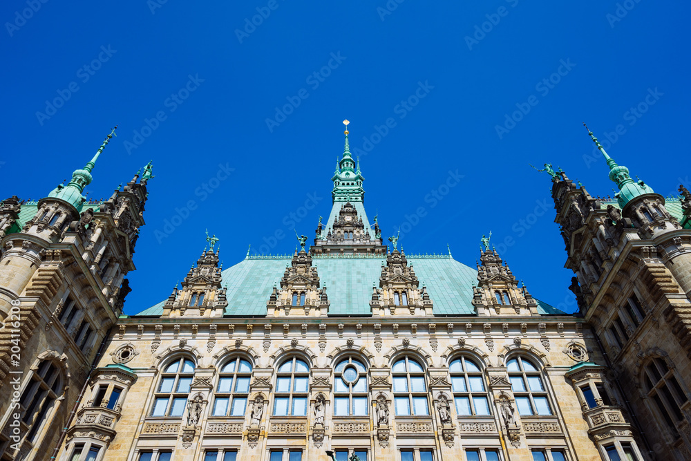 Beautiful famous Hamburg town hall building with green colored roof in Altstadt quarter, Hamburg, Germany Beautiful famous Hamburg town hall building with green colored roof in Altstadt quarter, Hamburg, Germany