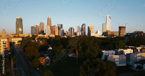 Flying Up Elevating Downtown City Skyline Charlotte North Carolina photo