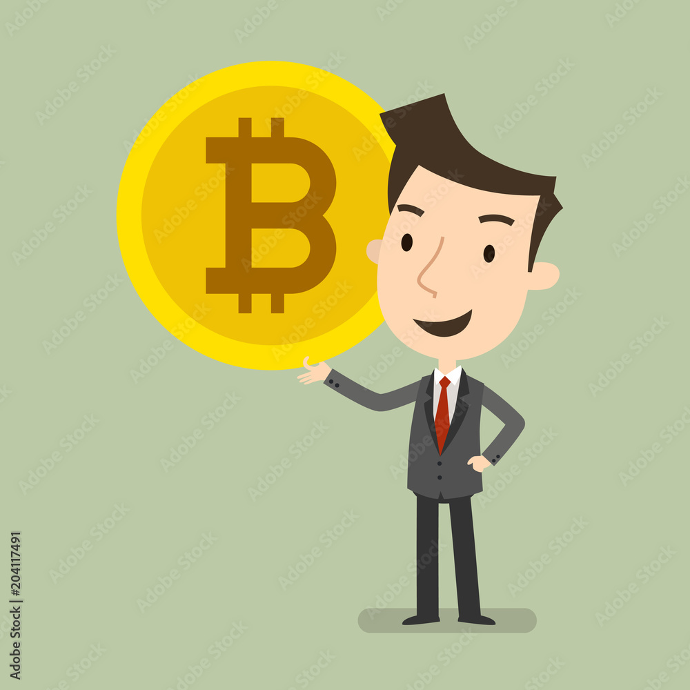 Delighted to hold a bitcoin, Business concept, Vector illustration Delighted to hold a bitcoin, Business concept, Vector illustration