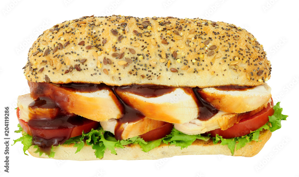 Chunky chicken and salad sandwich isolated on a white background Chunky chicken and salad sandwich isolated on a white background