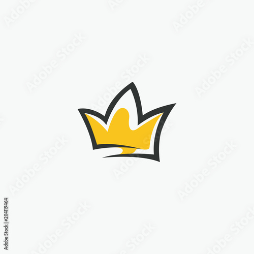 Graphic modernist element drawn by hand. royal crown of gold. Isolated on white background. Vector illustration. Logotype, logo