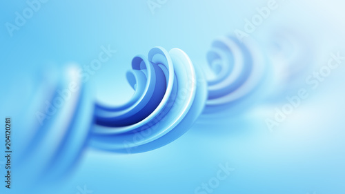 Blue twisted spiral shape 3D render with DOF