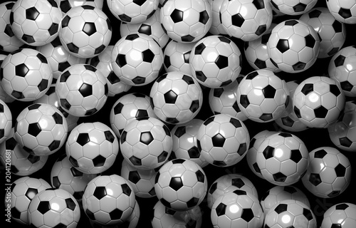 Soccer balls top view 3D rendering
