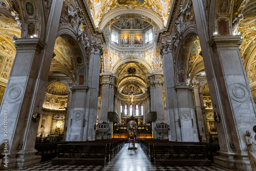 View of the interior of the Basilica of Santa Maria Maggiore in the upper town of Bergamo