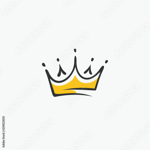 Graphic modernist element drawn by hand. royal crown of gold. Isolated on white background. Vector illustration. Logotype, logo photo