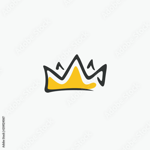 Graphic modernist element drawn by hand. royal crown of gold. Isolated on white background. Vector illustration. Logotype, logo