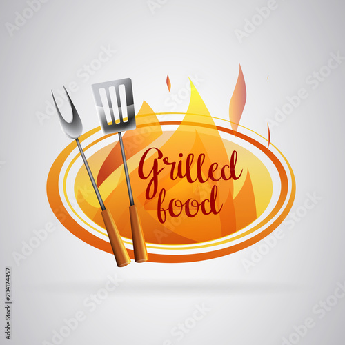 logo Barbecue grilled food with flames