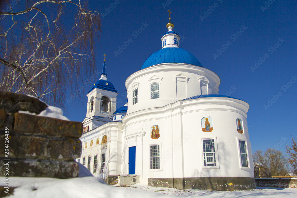 White-stone church in the village White-stone church in the village