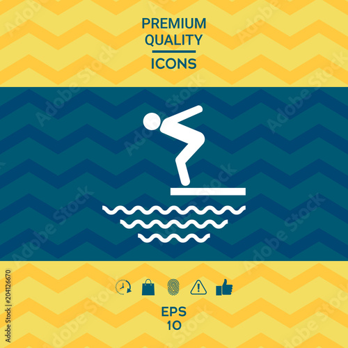 Swimmer on a springboard, Jumping into the water - icon