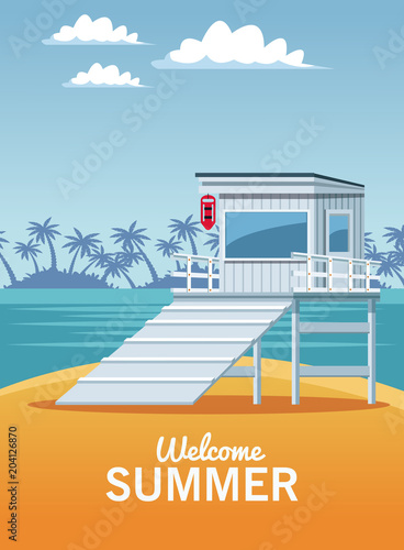 Welcome summer card with cartoons vector illustration graphic design