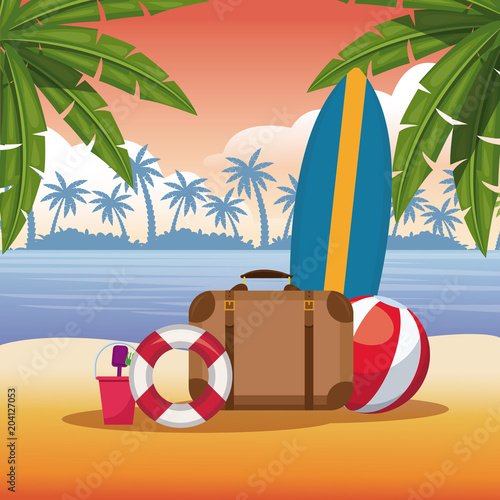 Beach and summer cartoon elements vector illustration graphic design