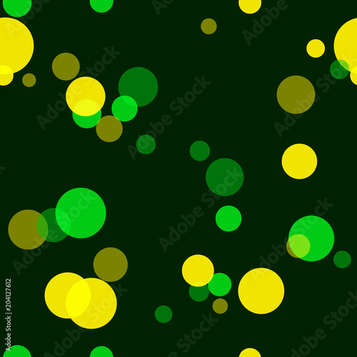 Photo bokeh effect. Seamless pattern. The background is blurry light. Lantern lights. Green and yellow color.