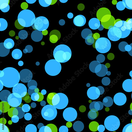Photo bokeh effect. Seamless pattern. The background is blurry light. Lantern lights. Blue and green color.