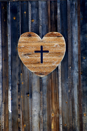 Wooden Heart with cutout cross  photo