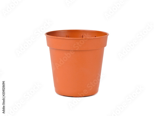plastic flower pot on white background