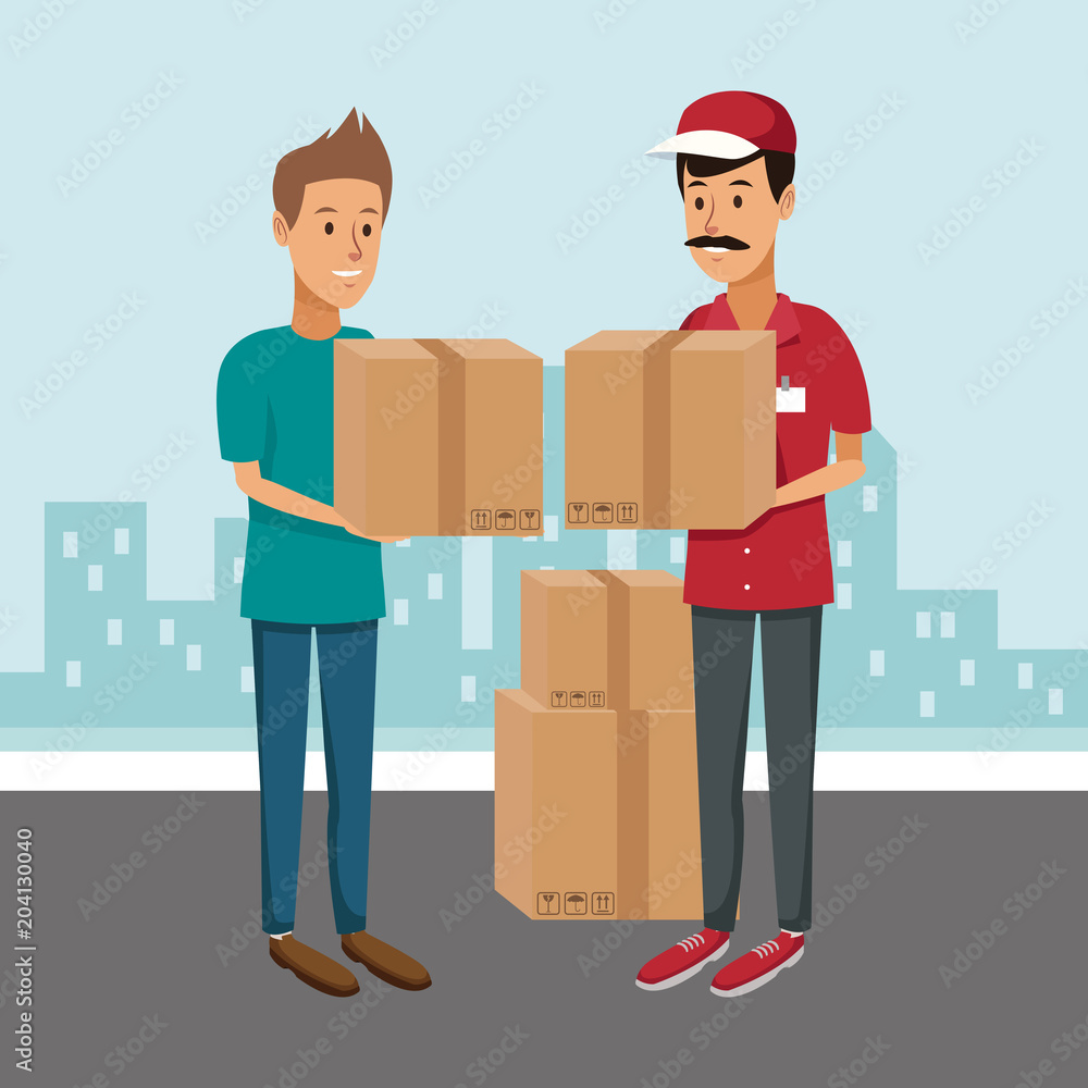 Courier delivering package cartoon vector illustration graphic design Courier delivering package cartoon vector illustration graphic design