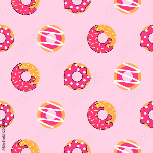 Seamless donut pattern vector. Pink donuts background.
