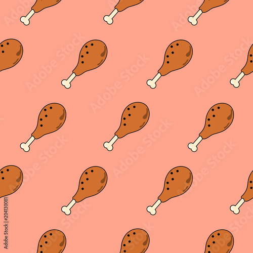 Seamless chicken fried legs pattern vector. Meat cartoon background.