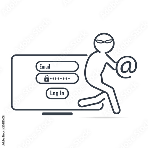 Hacker or Thief stealing data from computer icon. Internet security concept