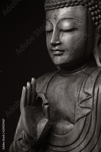 The black-and-white image of pacified and obtained an enlightenment Buddha, with the hand raised, as if would speak to us - all right.