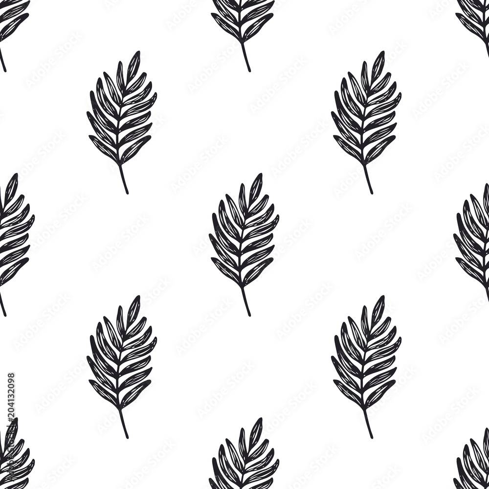 Leaf seamless vector pattern. Hand sketched leaves on white background Leaf seamless vector pattern. Hand sketched leaves on white background