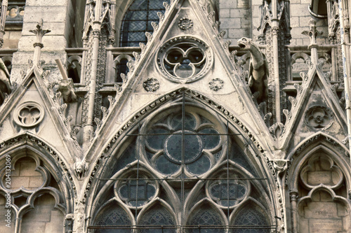 Notre Dame de Paris Cathedral Gothic style. Architectural details photo