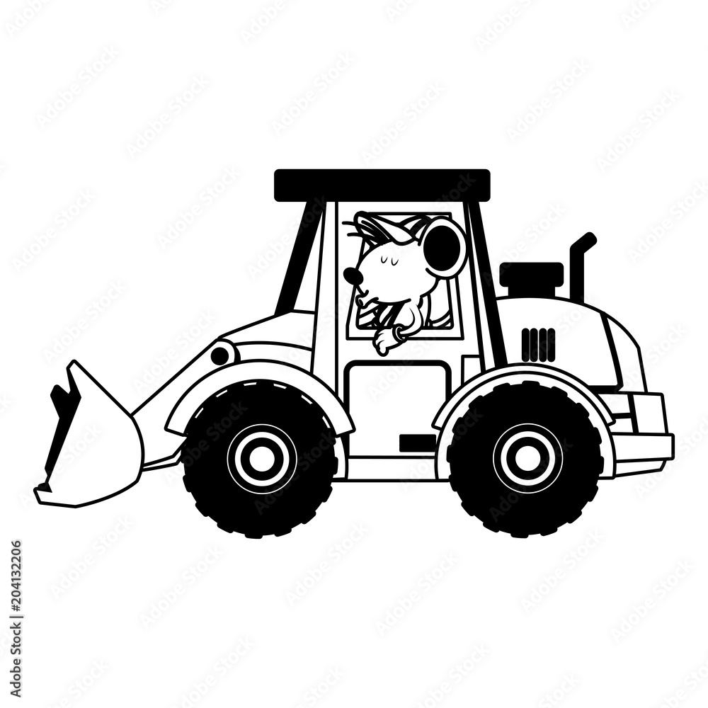 Naklejka premium worker mouse driving backhoe vector illustration graphic design