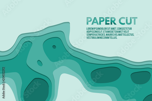 Art paper cut of topographic map. Pleasant colors of blue tone. Origami modern design. Vector illustration