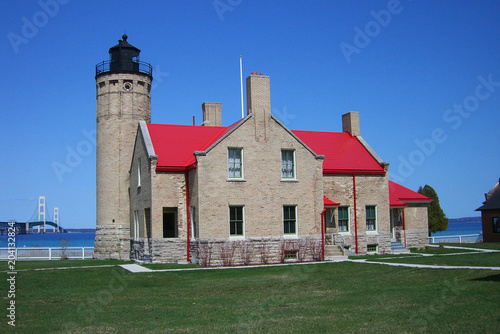 Mackinac Point Bridge and Lighthouse in Michigan