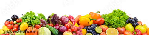 Panorama bright vegetables and fruits isolated on white