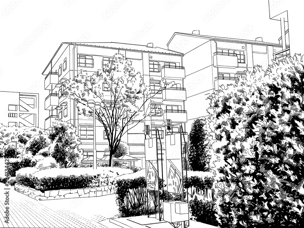 アパート01-線画