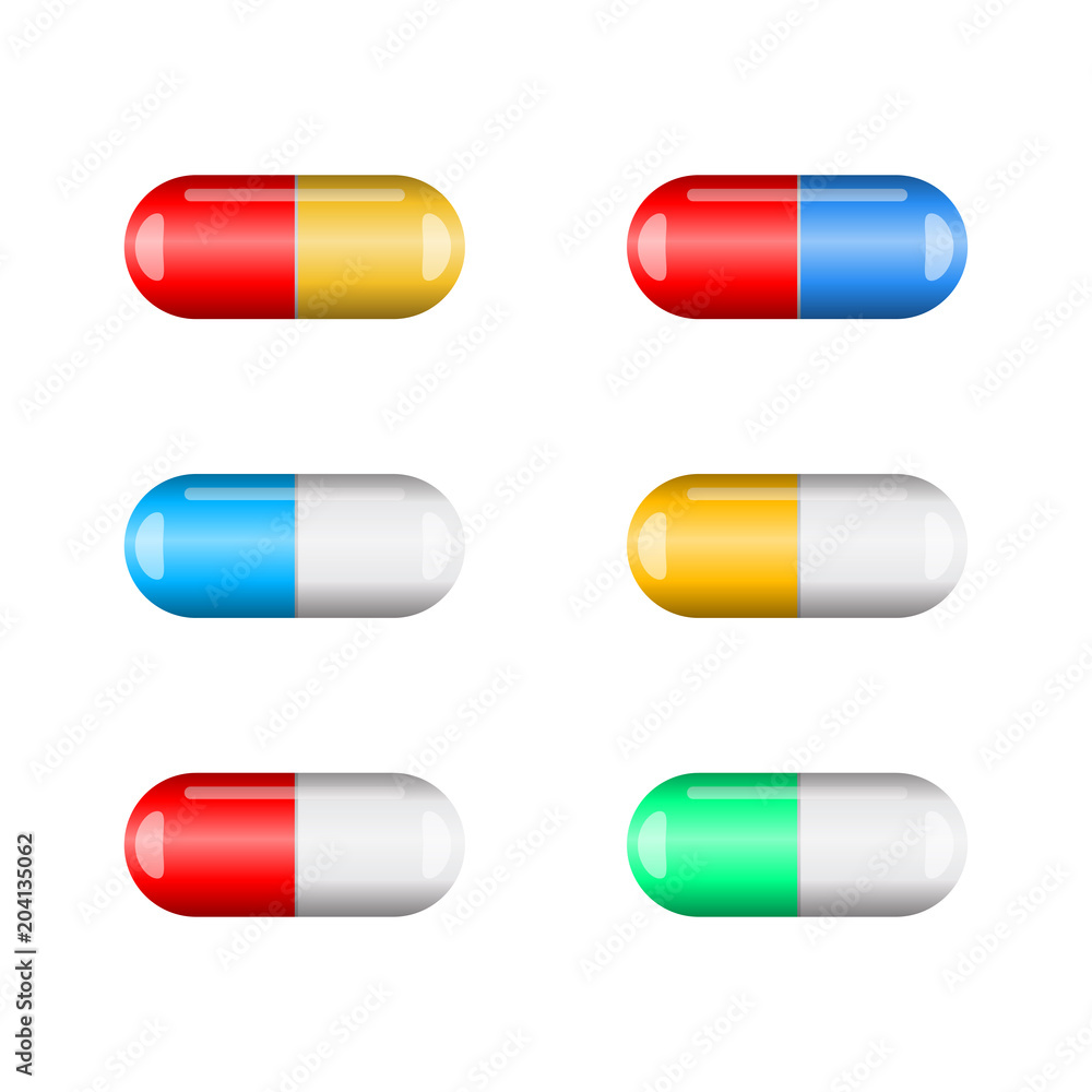 cartoon capsule pill set isolated on white background cartoon capsule pill set isolated on white background
