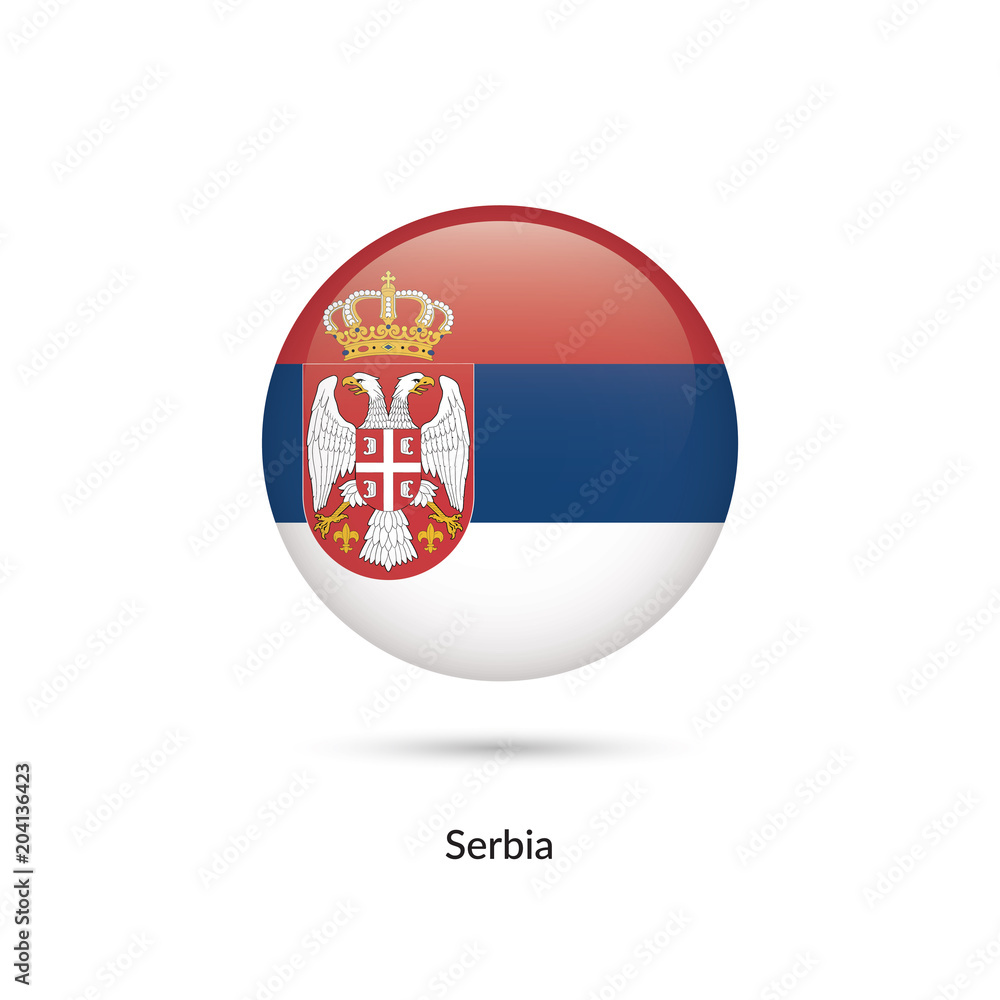 Obraz premium Serbia flag - round glossy button. Vector Illustration