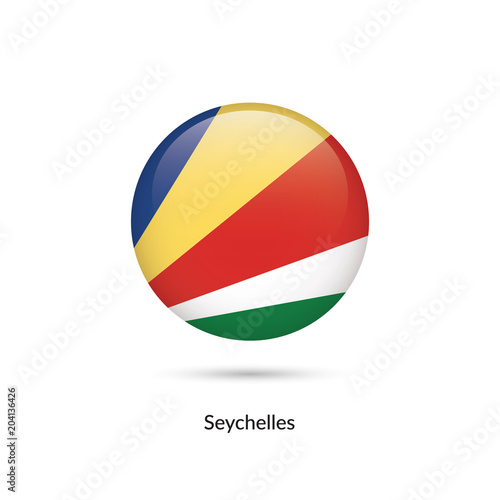 Seychelles flag - round glossy button. Vector Illustration
