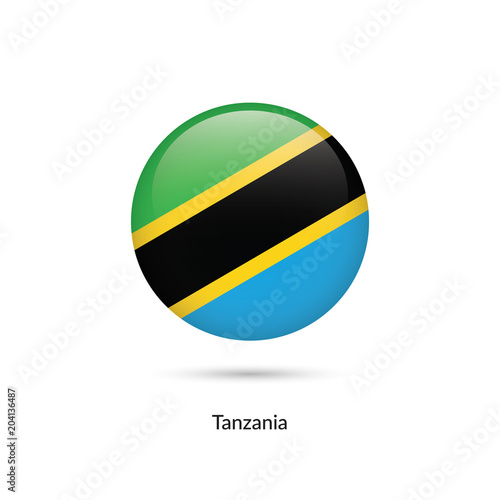 Tanzania flag - round glossy button. Vector Illustration