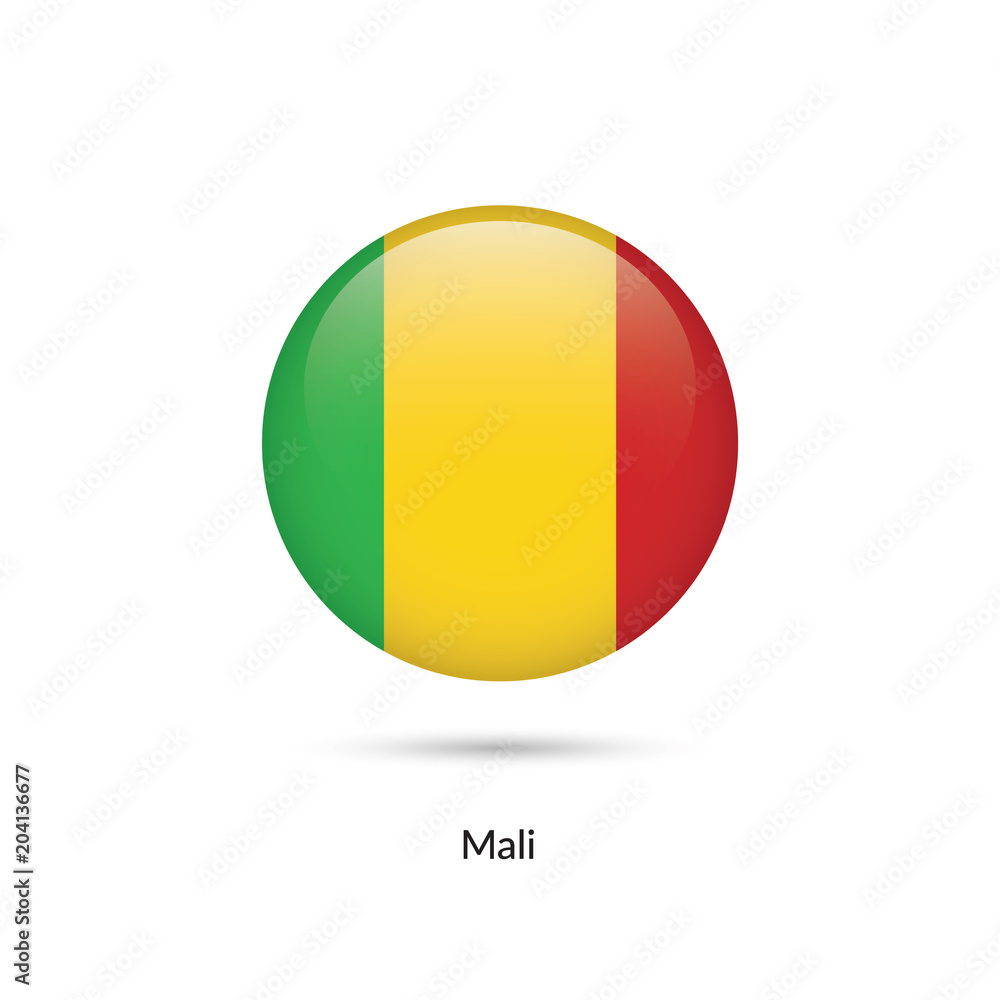 Fototapeta premium Mali flag - round glossy button. Vector Illustration