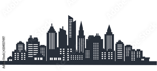 City silhouette land scape. City landscape. Downtown landscape with high skyscrapers. Panorama architecture Goverment buildings illustration. Urban life photo